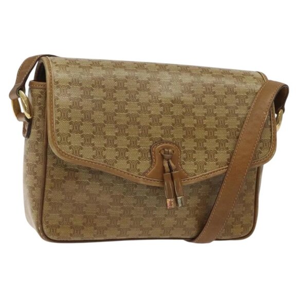 CELINE Macadam Canvas Shoulder Bag PVC Beige Gold Auth 124630 - Picture 1 of 15
